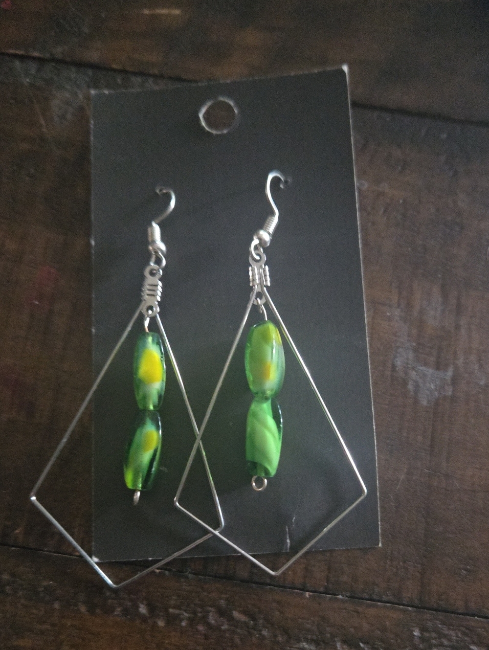 Handmade Green Glass Bead Dangle Earrings